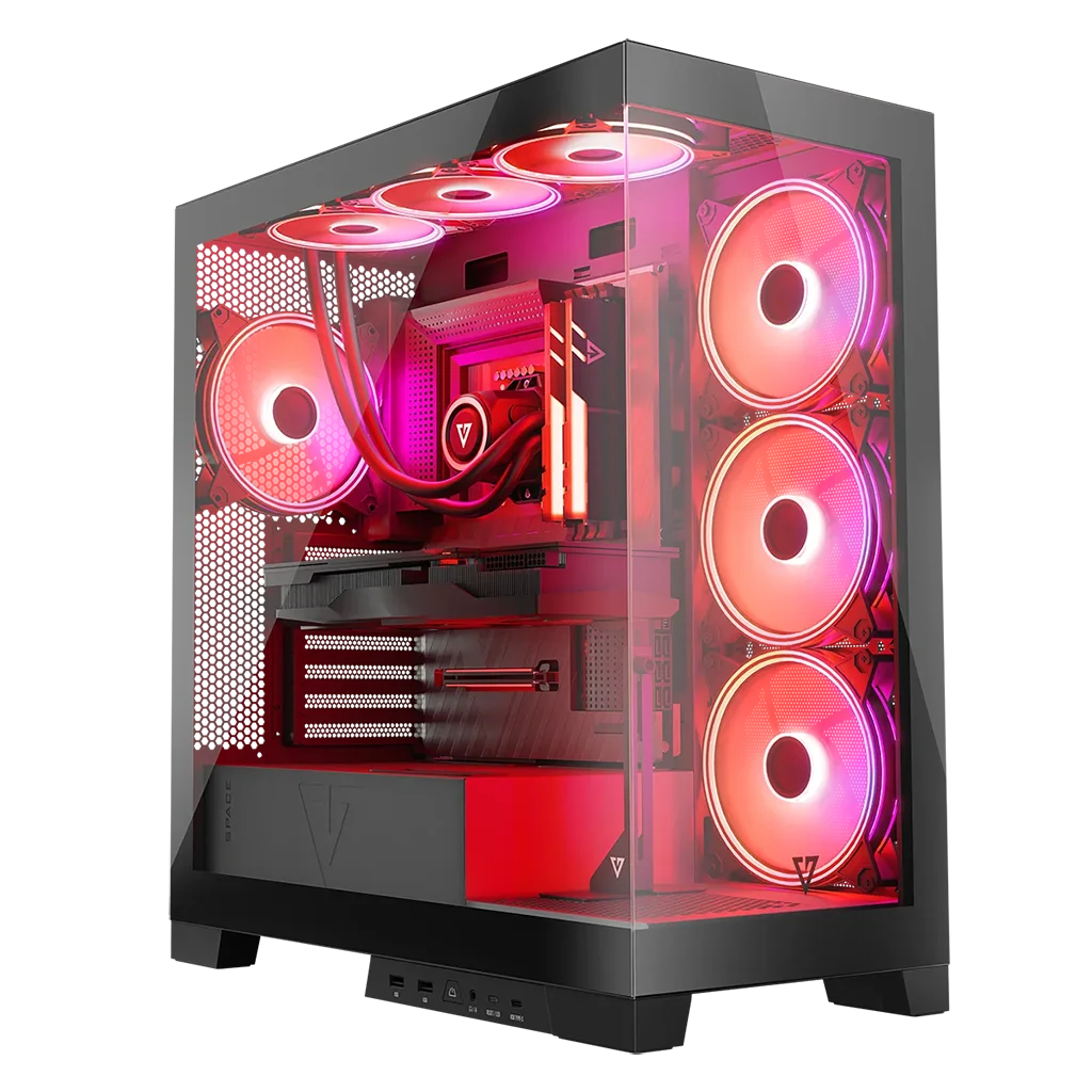 You spend a lot of money on a processor, motherboard, graphics card and RAM and put it all in a computer case. Sometimes you look at your current case that hides all these components and wish you could see all the technological achievements that generate so much FPS in games.
The Volcano Space housing has a special design in which the front and side panels are made of tempered glass. Thanks to this, its structure resembles an aquarium in which all installed components can be seen from virtually every angle. This is a case for those who love displaying their computer!
What's more, in this unique design you can install a motherboard with reversed connectors, and the computer assembly will be made more pleasant by ergonomic solutions such as the assembly and disassembly of panels with snaps. To personalize your personal computer as much as possible, we have made it possible to move the I/O panel from the side to the front, and we have also left a lot of space for optional water cooling and long graphics cards. Your computer will feel like a fish out of water here.